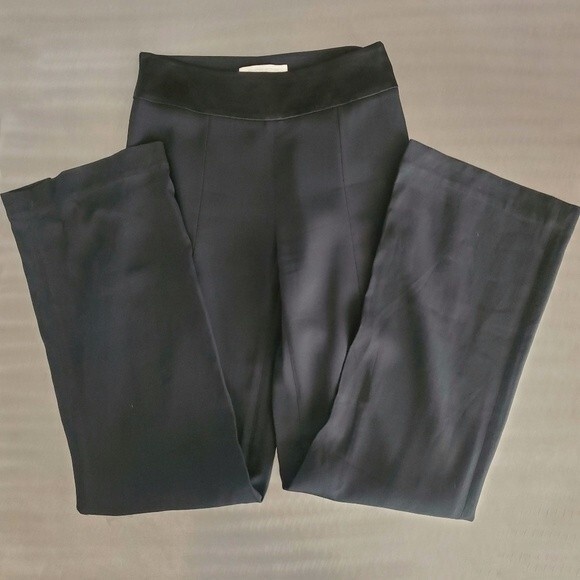 JONATHAN SIMKHAI Black Satin Combo Front Slit Pants with Button Detail sz 2 - Picture 1 of 11